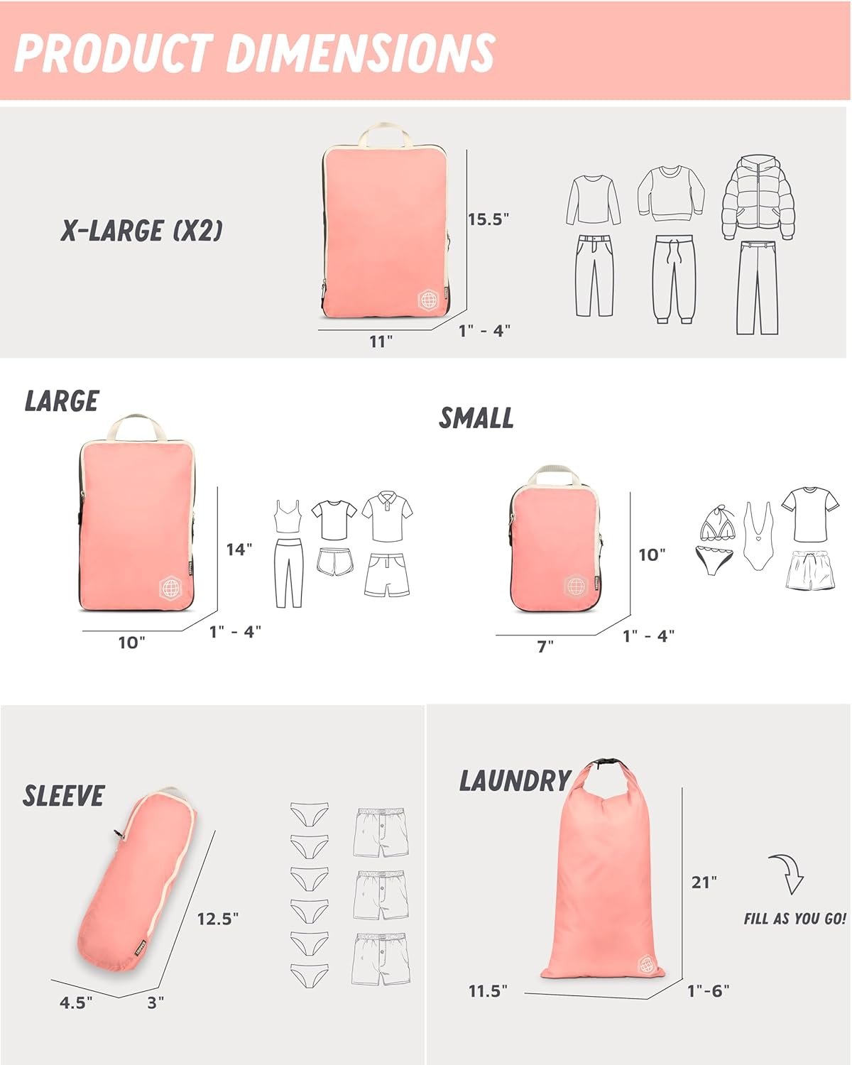 Large Compression Packing Cubes for Travel-Packing Cube Luggage Organizers 7 Piece Set for Checked Luggage-Ultralight, Expandable/Compression Bags by TRIPPED Travel Gear (Dusty Rose)