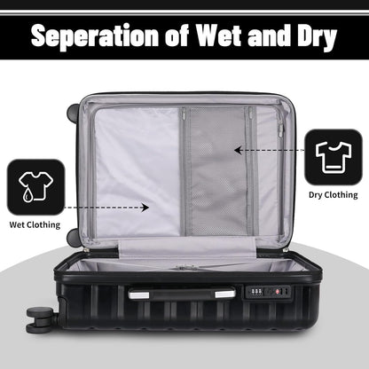 Lightweight Luggage with Spinner Wheels & YKK Zipper, Hard Shell 3-Piece Suitcase ABS+PC Hardside Luggage Set with TSA Lock for Men Travel, Black (20+24+28 inch)