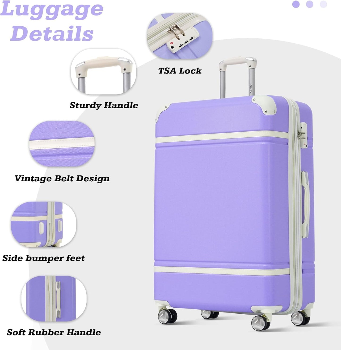 Merax Suitcase Set 24 inches Expandable Luggage with TSA Lock Spinner Wheels Hardshell Lightweight Vintage Luggage with Travel Bag,Purple
