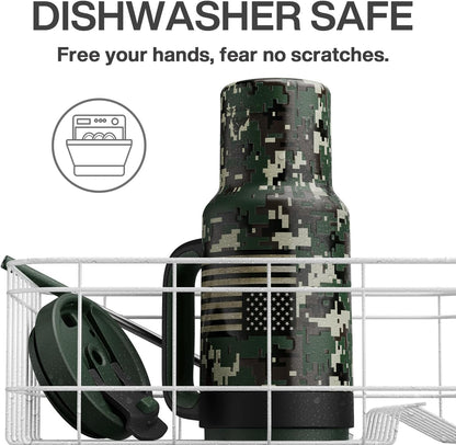 40 oz Camo Tumbler with Handle, 2-in-1 Straw and Sip Lid, Leakproof, Dishwasher Safe, Insulated Stainless Steel Travel Coffee Mug, Keeps Cold for 34 Hours, Fits in Car Cupholder (Woodland Flag)