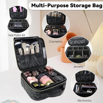 Travel Makeup Bag Makeup Cosmetic Train Case Organizer Portable Storage Bag with Adjustable Dividers for Cosmetics Makeup Brushes Toiletry Jewelry Heart Pattern