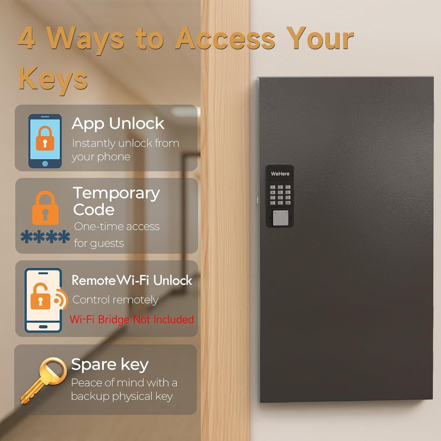 120 Key Lock Box,Metal Key Cabinet Organizer Wall Mount use OTP Technology Unlock,Fixed Password/Bluetooth Unlock, App Remotely Generates Pin Codes Without Internet,Great for Key Hook & Storage