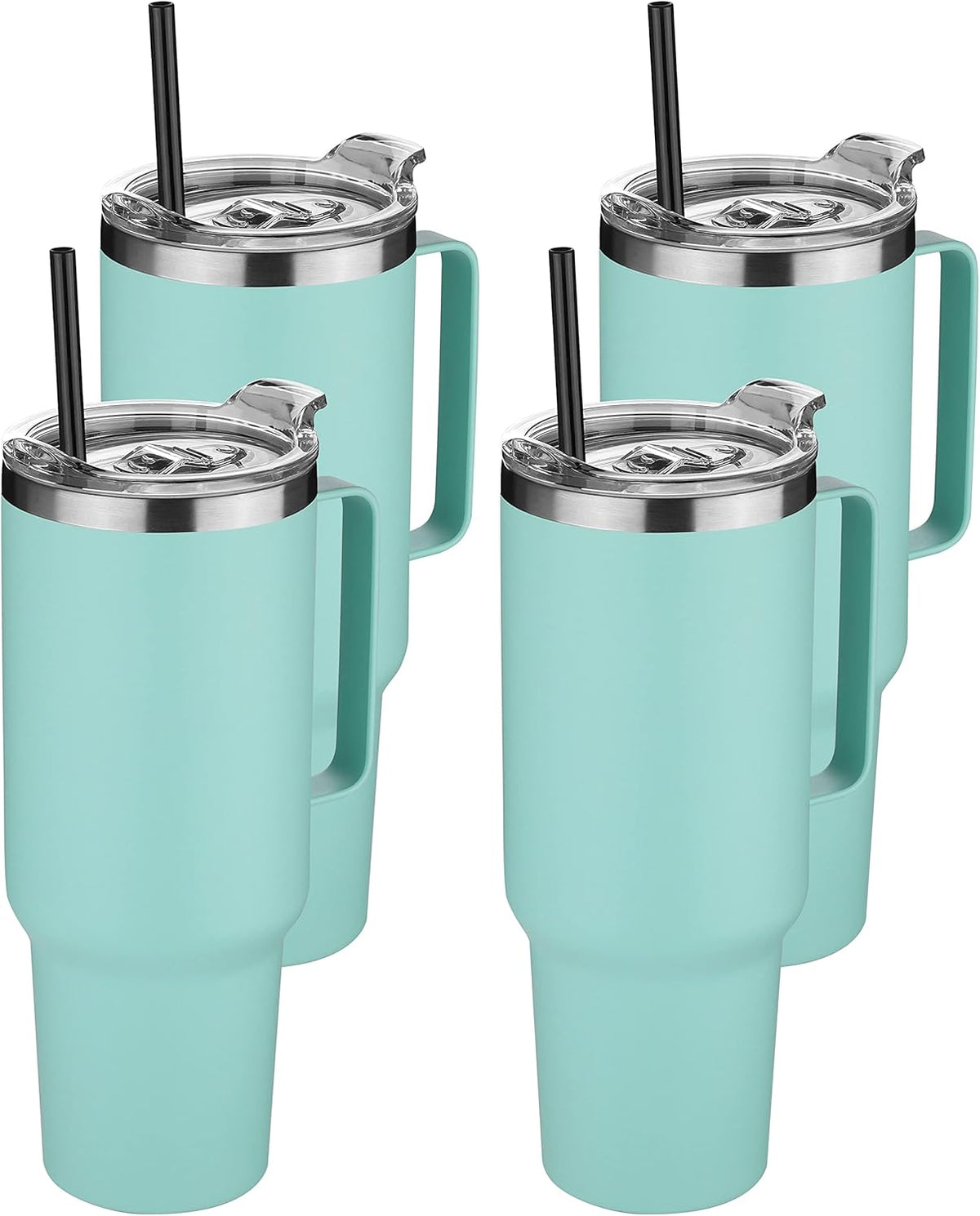 HASLE OUTFITTERS 40 oz Stainless Steel Tumbler with Handle, Vacuum Insulated Tumblers Bulk, Reusable Double Wall Travel Coffee Mug, Durable Powder Coated Water Bottles(Mint Green, 4)