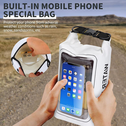 IP68 Waterproof Dry Bag, 2L - Roll Top Waterproof Pool Bag，Dry Bags for Kayaking Waterproof-w/Phone Pouch,Large Waterproof Phone Pouch,Boating & Kayak Accessories Camping (White)