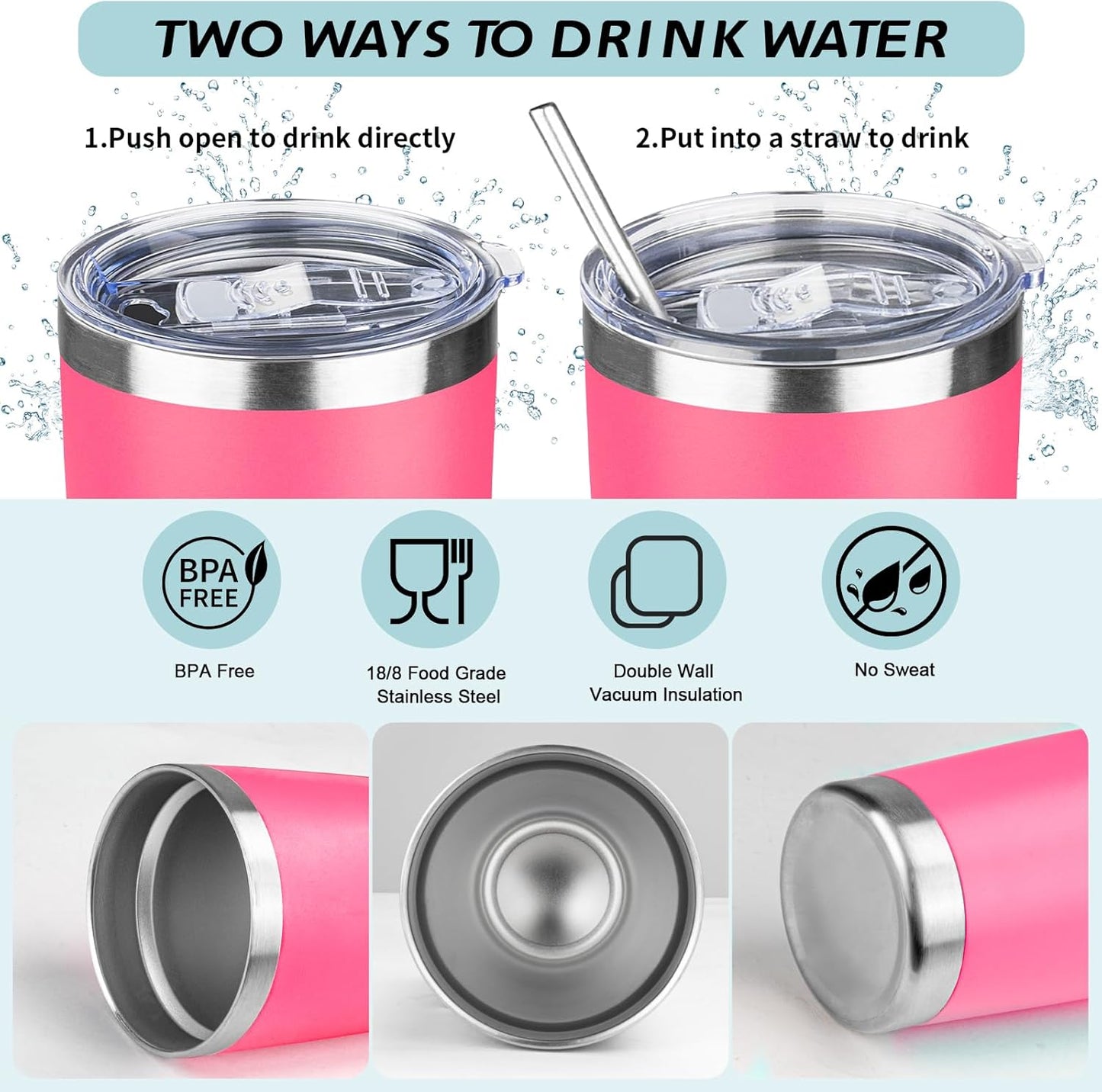 20oz Tumbler with Straw and Brush, Stainless Steel Vacuum Insulated tumbler, Double Wall Insulated Coffee Tumbler for Outdoor, Home, Travel,Office (Peach,1pcs)