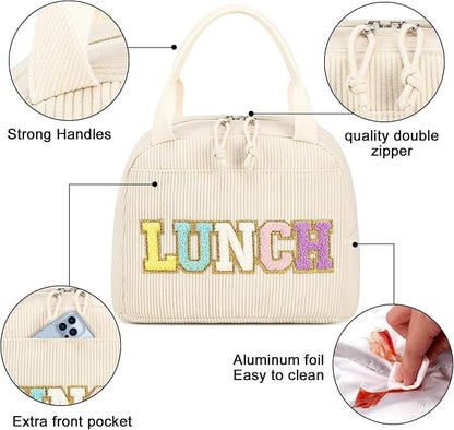 Bluboon Lunch Bag for Women Men Cute Corduroy Lunch Tote Bags Reusable - Image 5