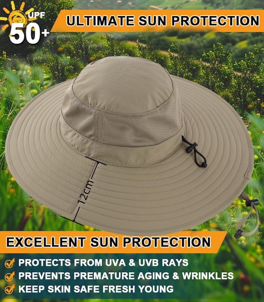 Home Prefer UPF50+ Mens Sun Hat Wide Brim Fishing Hat Foldable Large Brim UV Protection Sun Hat for Men Women Beach Gardening