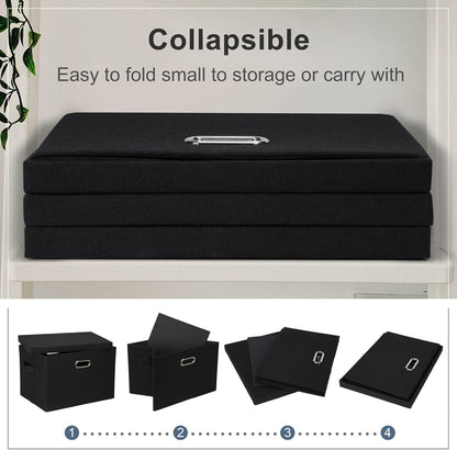Large 17" 36 Quart Collapsible Stackable Storage Bins with Lids, 5 Packs Black Linen Fabric Closet Boxes with Lids, Storage Cube Baskets Container Organizers for Bedroom Office(17 x12 x11)