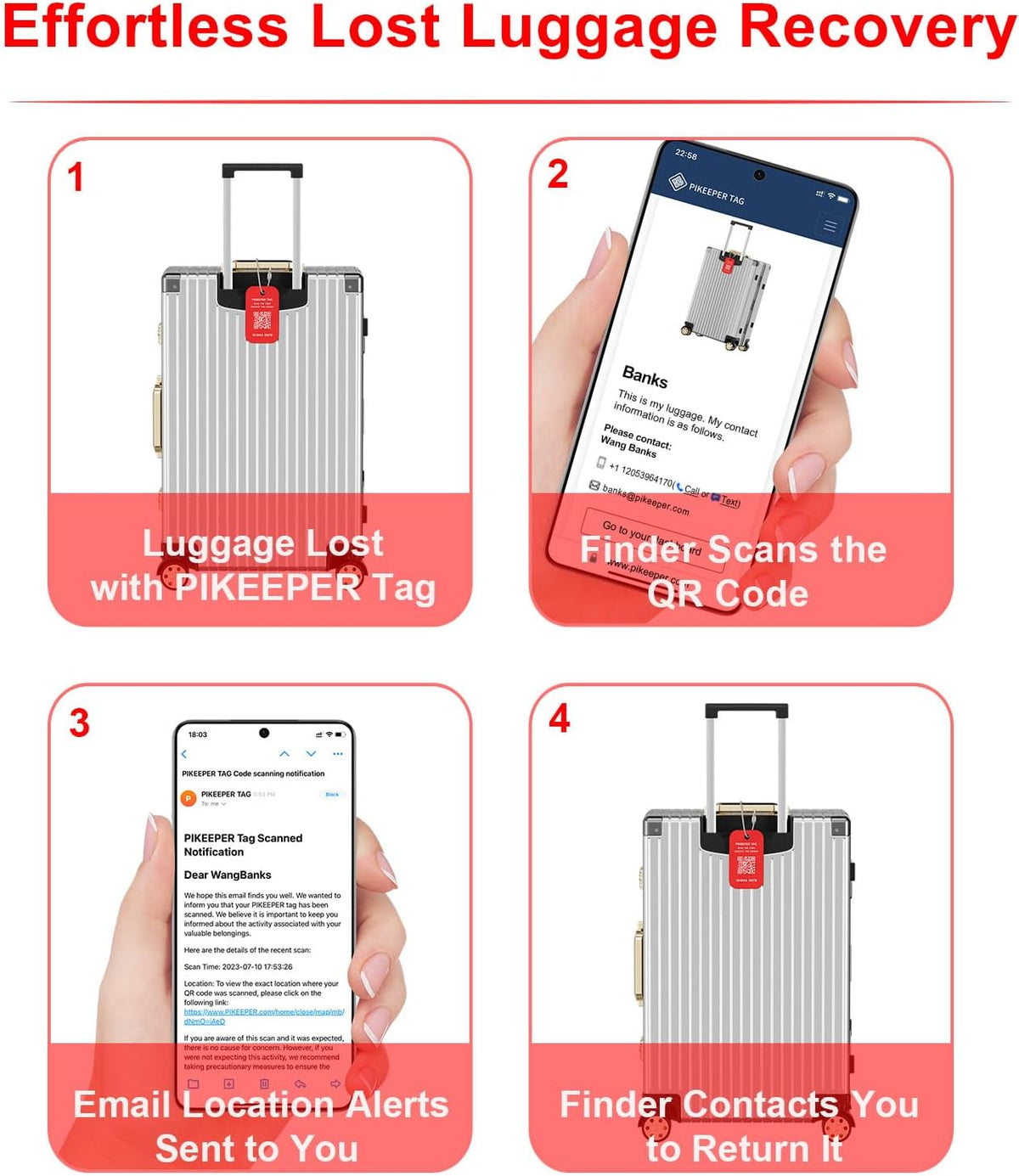 Smart Luggage Tags for Suitcases - Waterproof QR Code Bag Tags with Location Notification When Scanned, Self-Modifiable Info, Durable & Personalized Backpack Travel ID Tags