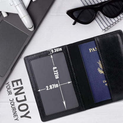 TIGARI Passport Holder for Travel Women Men, PU Leather Passport Wallet Cover Case Sleeve, Waterproof Protected Document Organizer, Family Vacation Plane Cruise Travel Essentials-Black