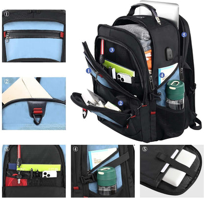 Z-MGKISS Big Backpack for Travel, 52L Large Anti-Theft Computer Backpack for Women Men, Heavy Duty Laptop Bag 17.3 Inch with USB Port, College Business Work Daypack, Lake Blue