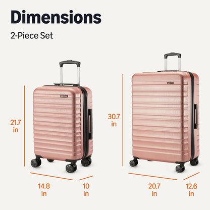 Amazon Basics 2-Piece Set (21", 30"), Hardshell Suitcases With Wheels, Expandable For Up to 25% More Space, With Scratch-Resistant Surface, Four Multi-directional Wheels, Rose Gold