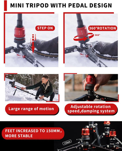 IFOOTAGE Cobra 3 Monopod with Pedal C180F-P with Fulid Head K5S,Carbon Fiber Monopod for Camera,DSLR,Minipod Base-P Pedal Lock Design Tripod,Payload up to 17.6lbs/8KG,Max. Height 71"/180cm