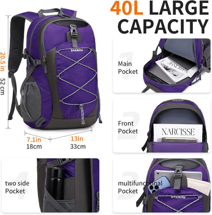 40L Hiking Backpack Lightweight Daypack Waterproof Travel Camping Backpack for Men Women Sport Packable