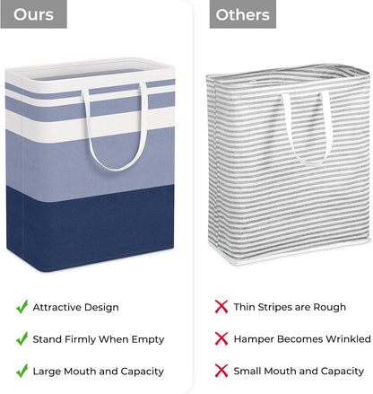 HomeHacks 2-Pack Large Laundry Basket, Waterproof, Freestanding Laundry Hamper, Collapsible Tall Clothes Hamper with Extended Handles for Clothes Toys in the Dorm and Family (Blue, 125L)