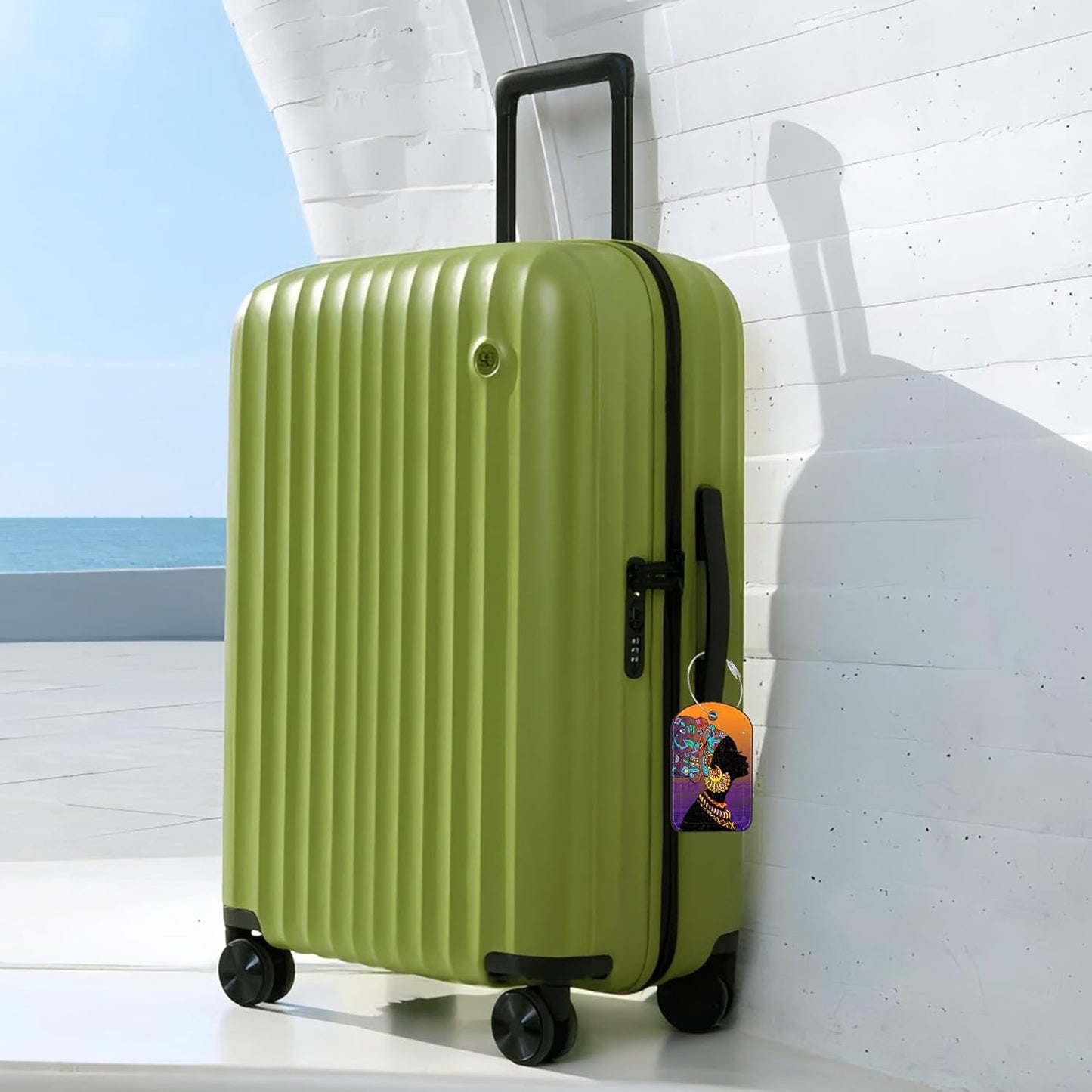 2 Pack Cute Luggage Tag for Suitcases African Girl Leather Luggage Tags with Stainless Steel Loop Privacy Flap Name Tags,Men and Women Travel Bag Suitcase Tags