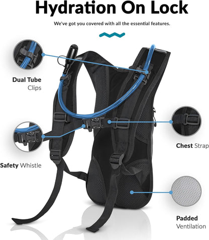 Water Buffalo Hydration Backpack - Lightweight Hydration Pack with 2L Water Bladder - Water Backpack for Hiking, Running, Biking, and Raves - Road Runner 12L Hydropack Backpack
