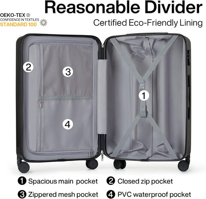 Hanke 20 Inch Carry On Luggage 22x14x9 Airline Approved Lightweight PC Hard Shell Suitcases with Wheels Travel Luggage Rolling Suitcase Travel Luggage Bag for Weekender(Jet Black)