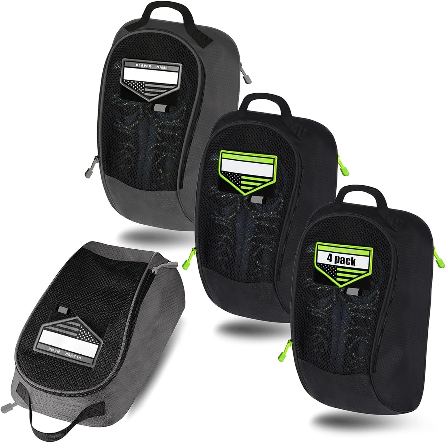 Shoe Bag Golf Travel Soccer Gym Sport with Side Accessory Outside Pocket for Socks Shoe Pouch Portable Large Shoe Storage Bag for Packing Zippered (Black Grey)