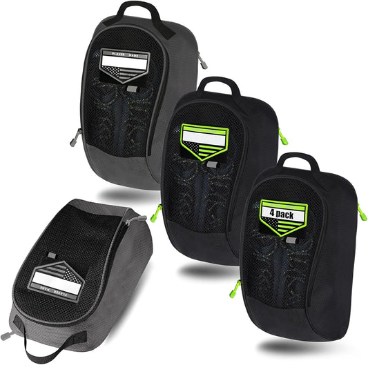 Shoe Bag Golf Travel Soccer Gym Sport with Side Accessory Outside Pocket for Socks Shoe Pouch Portable Large Shoe Storage Bag for Packing Zippered (Black Grey)