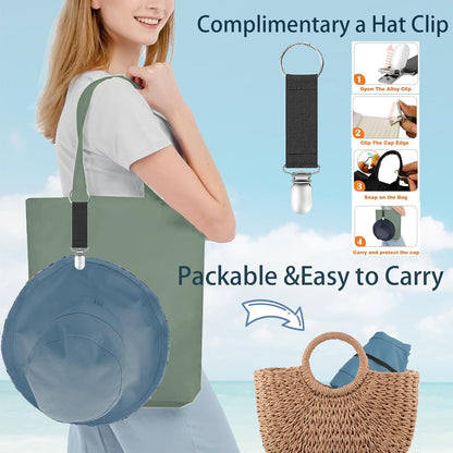 vidsel Womens Sun Hats Wide Brim Reversible Bucket Cotton Hat Packable Summer Travel Cap with Hat Clip,UV Protection