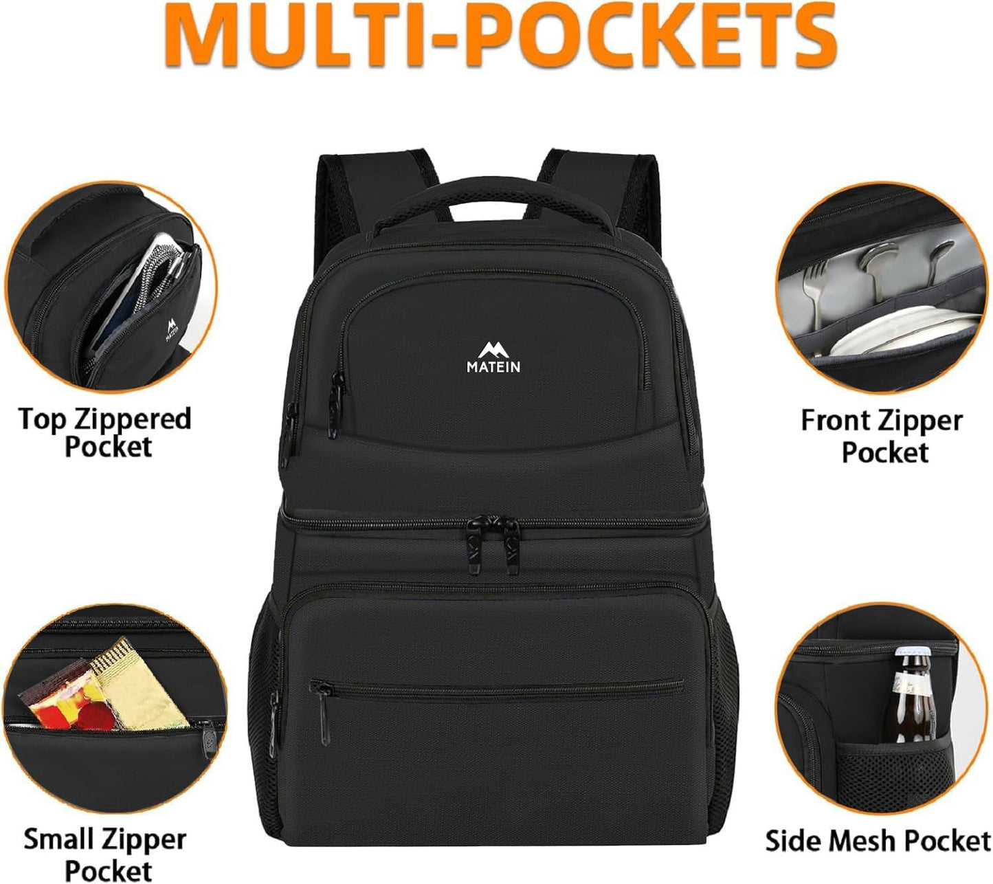 MATEIN Cooler Backpack, 26 Cans Insulated Lunch Backpack for Men Women, Leakproof Double Layer Lunch Cooler Bag Lightweight Soft Lunch Backpack with Cooler Compartment, Beach Camping Hiking Beer Gifts