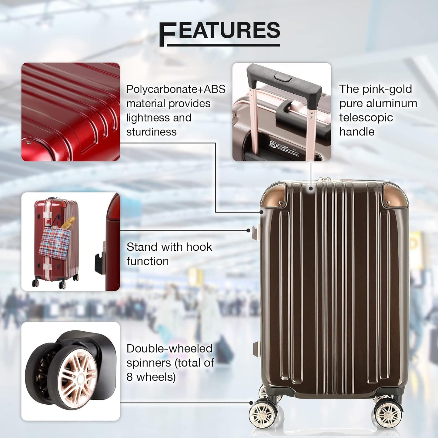 LEGEND WALKER Hardside Expandable Zipper Luggage, Carry-On, 21-inch, Black, 5122-48-BK