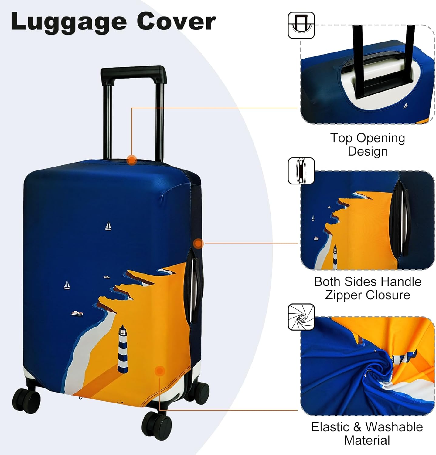HYPER VENTURE Washable Luggage Cover - Fashion Suitcase Protector Fits 18-22 Inch Luggage (Lighthouse, S)