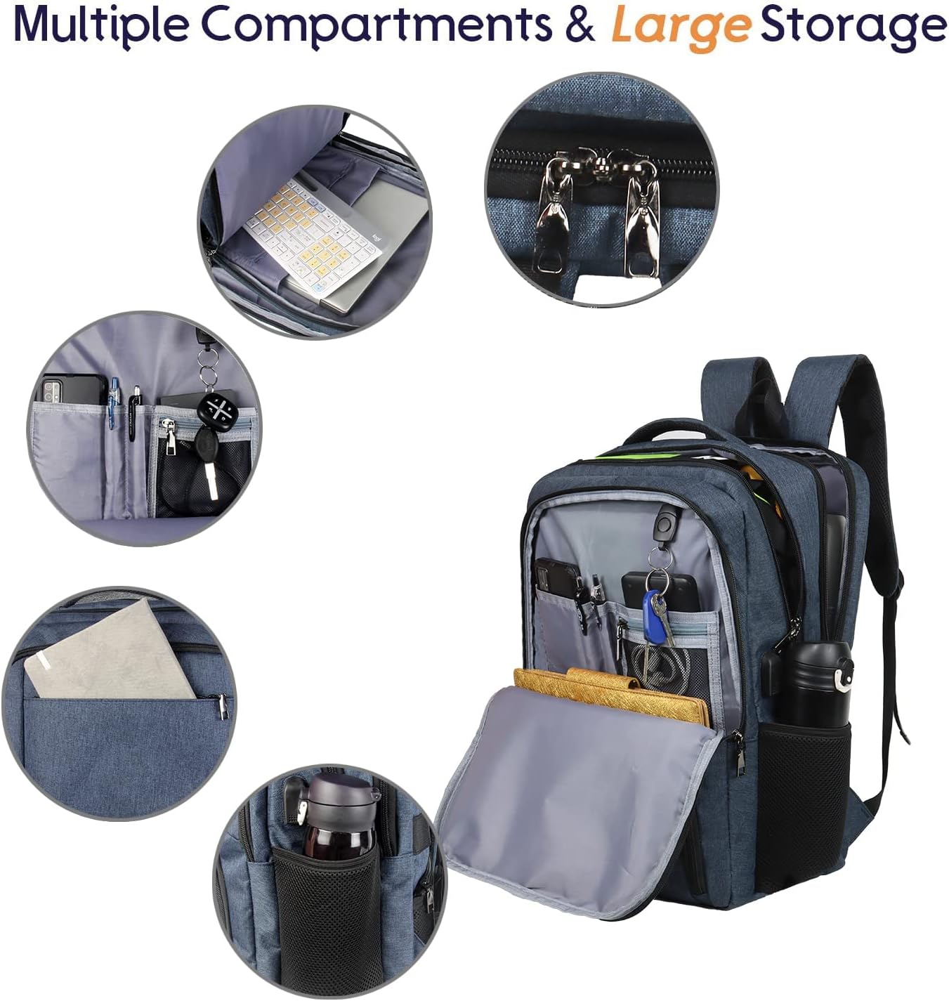 Laptop Backpack Fits 17 Inch Computer, Bussiness Travel Backpack with USB Charging Port and Anti Theft Pocket, Navy