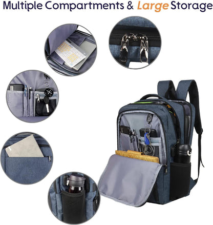 Laptop Backpack Fits 17 Inch Computer, Bussiness Travel Backpack with USB Charging Port and Anti Theft Pocket, Navy