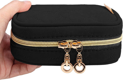 Teamoy Mini Jewelry Travel Case, Storage Organizer Bag for Earrings, Necklace, Rings, Black