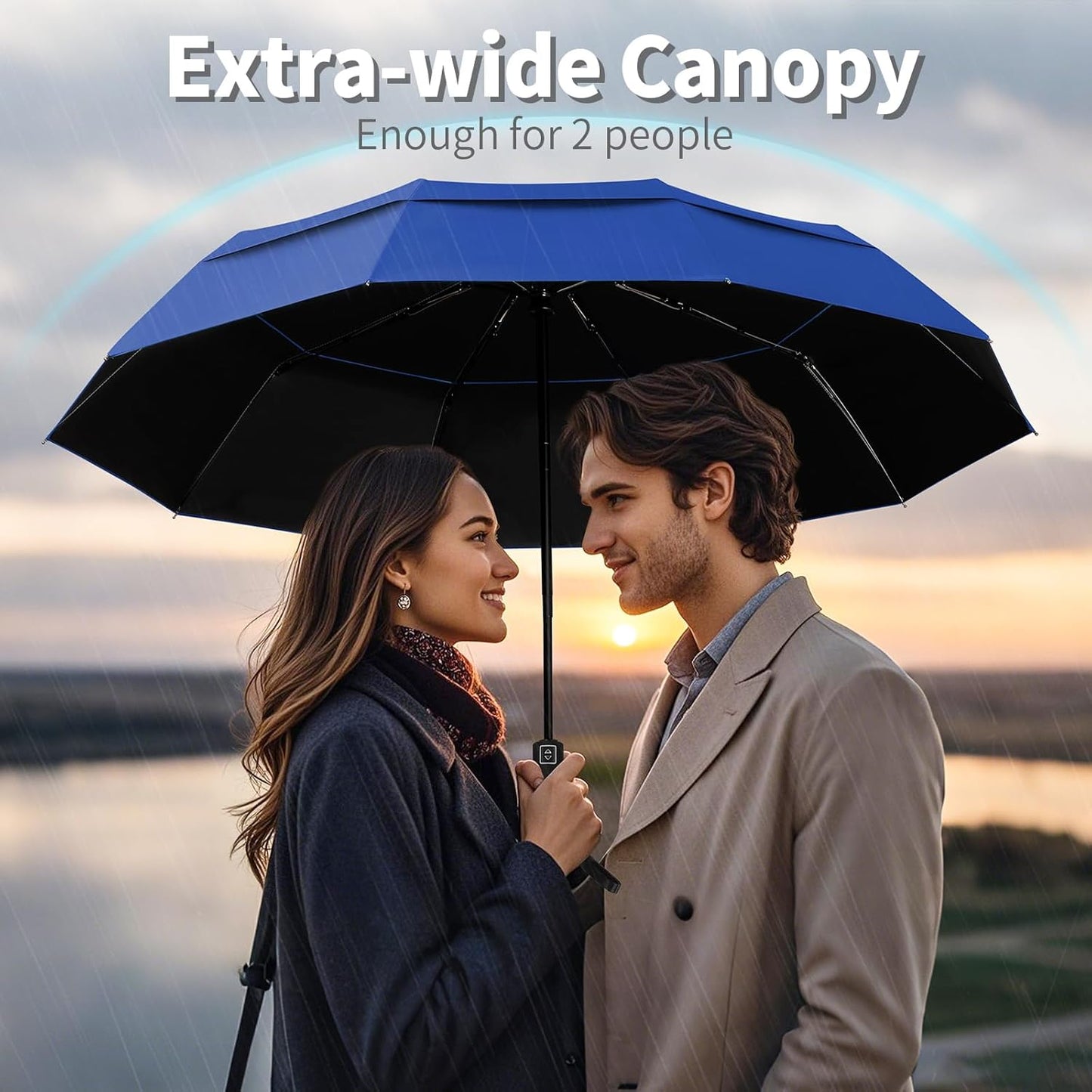 Seniny Windproof Travel Umbrella, Double Vented Canopy Large Umbrellas for Rain, Automatic Compact Umbrella for Car Backpack, Portable Pocket UV Umbrellas for Sun Protection Walking, Lightweight