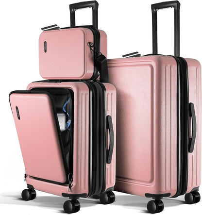 Luggage Sets 3 Piece, 22 Inch Carry on Luggage and 28 Inch Suitcases with Wheels Spinner, Durable Hard Shell Suitcase Set, Expandable Travel Suitcase, Pink