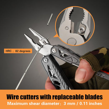 18 in 1 Multitool,Black,Professional Stainless Steel Multitool Pliers with Replaceable Alloy Steel Blades Wire Cutters,Bottle Opener,Apply to Survival,Camping & Hunting,for Father's Day gift