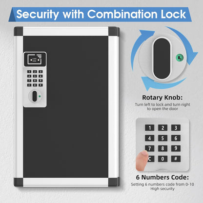 24 Slots Key Box Wall Mount with Code, Key Lock Box with Combination, Key Storage Box with Key Hooks & Tags & Lables, 8.45" x 2.55" x 13" (Black-Code Lock, 24 Keys)