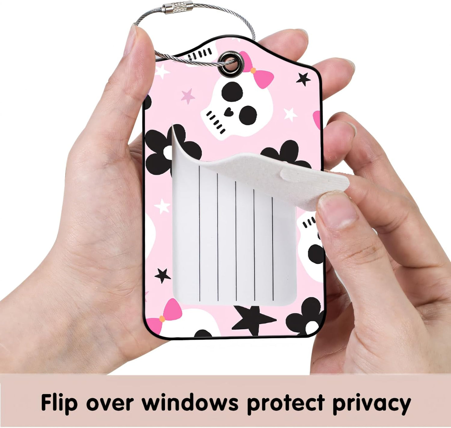 Luggage Tags for Suitcases, 2-Pack PU Leather for Cruise & Travel, Baggage ID Tags with Privacy Cover & Address Card, Durable Metal Ring, Kids Adults Travel Accessories, Sweet Punk Skulls