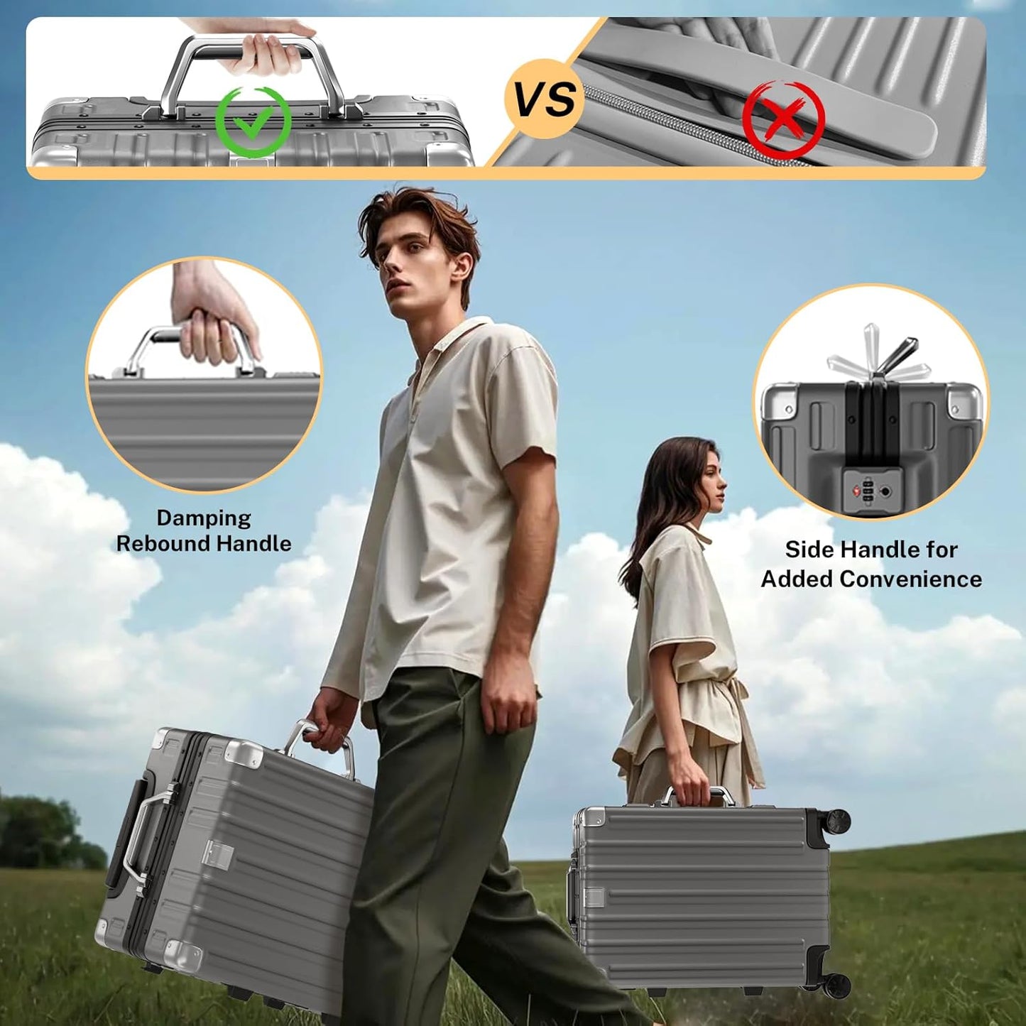 Krute Luggage 28 Inch Aluminum Frame Luggages TSA Lock No Zipper Checked Suitcase with Spinner Wheels Hardshell Lightweight PC+ABS Large Suit Case