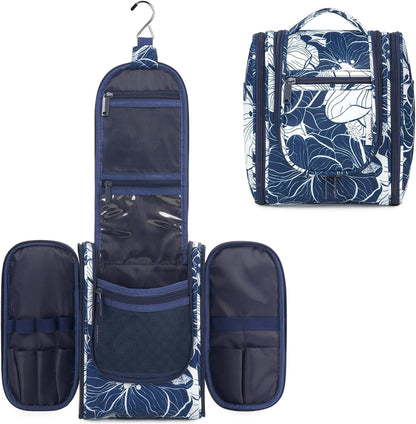 Narwey Small Hanging Travel Toiletry Bag Cosmetic Make up Organizer for Women and Men (Medium, Blue Lotus)