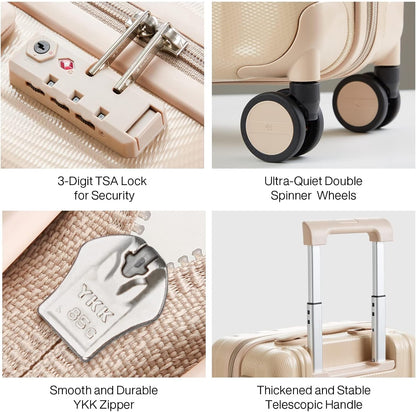 Hanke 20/29 Inch Carry On Luggage Sets 2 Piece Hard Shell Suitcases with Spinner Wheels Extra Large Travel Luggage Rolling Suitcase for Travel Nestable Storage（Cuba Sand）