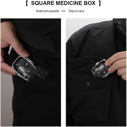 Metal 2 Compartment Pill Organizer Travel Friendly Portable Compact Pill Box Cute Pill Case,for Pocket Wallets Daily Portable Medicine Vitamin Tablet Storage (A Dark Stage)