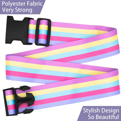 Rainbow Luggage Straps for Suitcases, Adjustable Luggage Travel Belts to Keep Luggage Security While Travel, Strong Polyester Fabric, Easy-to-Recognize Stylish Design Travel Accessories, 2 Pack