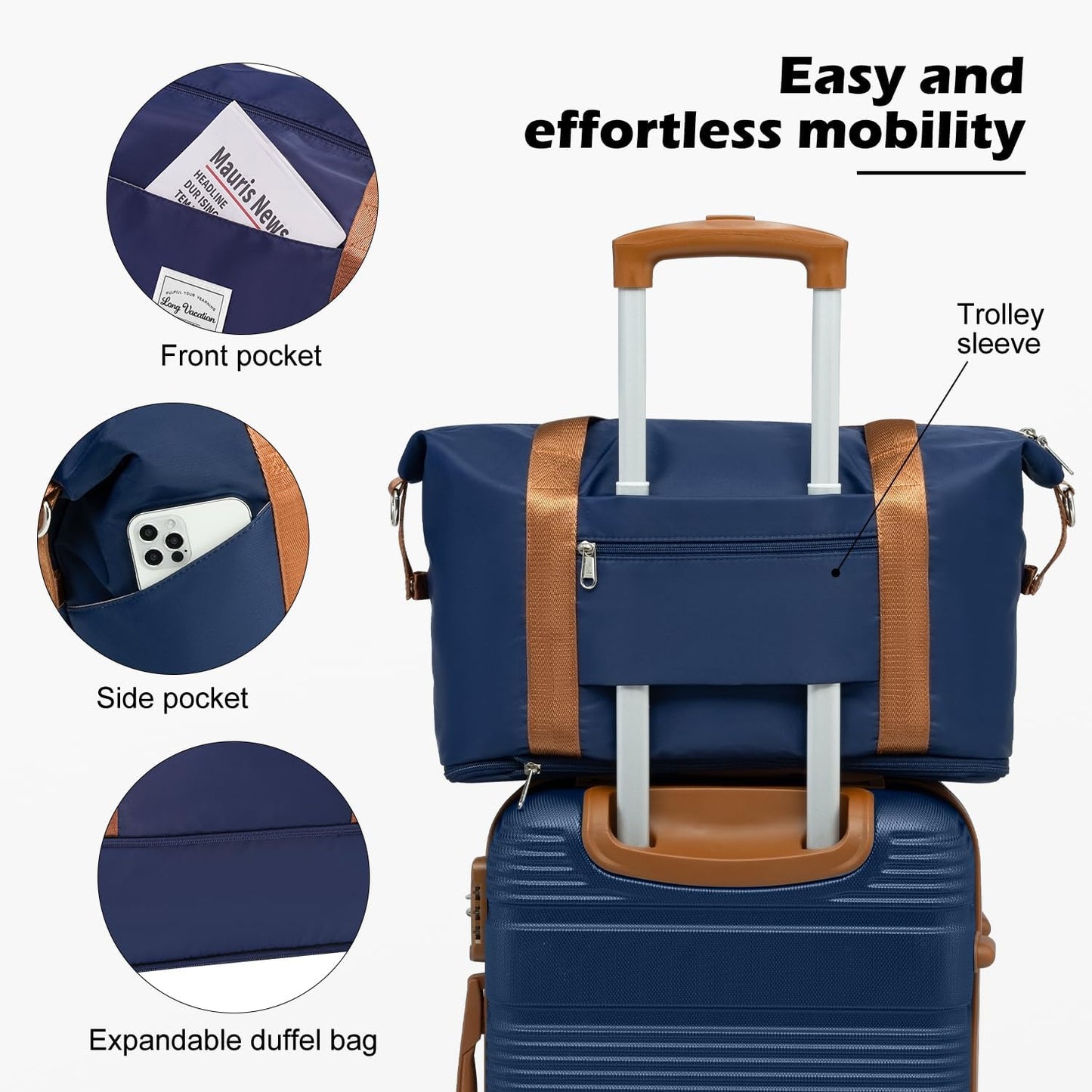 LONG VACATION 6 Piece ABS+PC Hardshell Luggage Set with Spinner Wheels, Lightweight suitcase set with TSA Lock & YKK Zipper