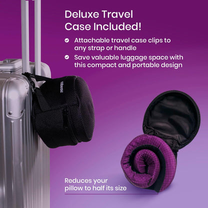 Cabeau Long Haul Flight Cooling Travel Neck Pillow – Evolution Cool – Supportive Memory Foam with Airflow Vents – Compact with Carrying Case (Purple)