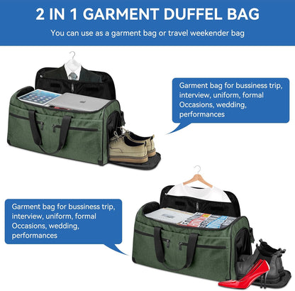 Bukere Garment Bags for Travel, Large Convertible Garment Duffel Bag for Men Women, Shoe Compartment, 2 in 1 Hanging Dress Suitcase Suit Travel Bags