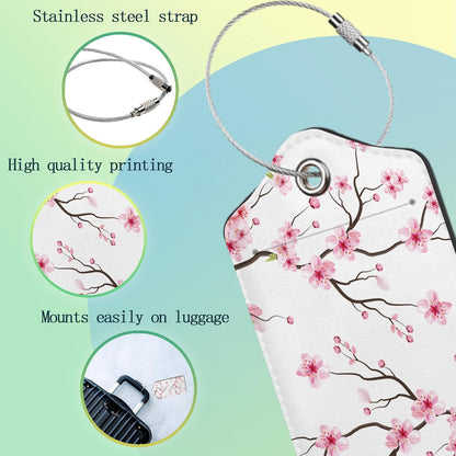 Luggage Tags for Suitcase,2 Pack Japanese Cherry Blossom Tree Luggage Tag PU Leather Privacy Cover ID Label with Stainless Steel Loop for Women Men Teens Travel