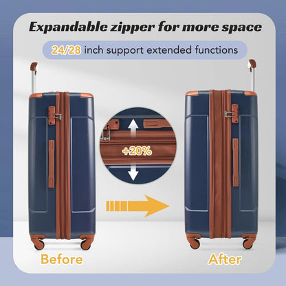 Merax Luggage Set 3 Piece Expandable Lightweight Suitcases with Spinner Wheels, Corner Guards (Inky Blue, 20/24/28)