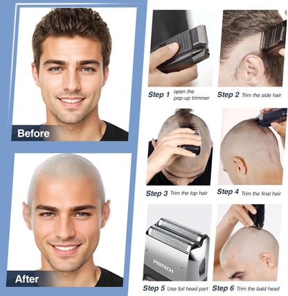 PRITECH Foil and Bald Shavers 2 in 1 Electric Shaver for Men Foil Blade and PopupTrimmer with Rechargeable 3 Adjustable Speeds Men's Shaver (Black Silver)