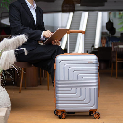 Romswi Expandable 20" Carry On Luggage,Hardshell Suitcase with Double Spinner Wheels for 20% More Space, Airline Approved Lightweight Hardside Luggage, Scratch-Resistant & YKK Zipper,Silver