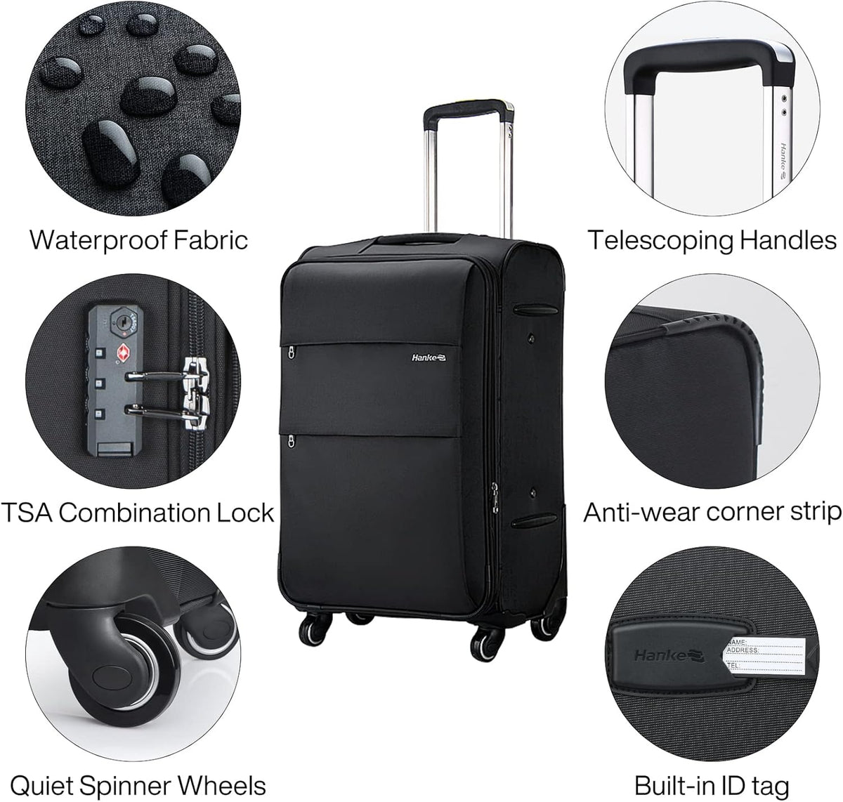 Hanke 20 Inch Expandable Carry On Luggage 22x14x9 Airline Approved Softside Suitcases with Wheels Lightweight Travel Luggage Rolling Suitcase with Lock for Men and Women.(Dark Gray)