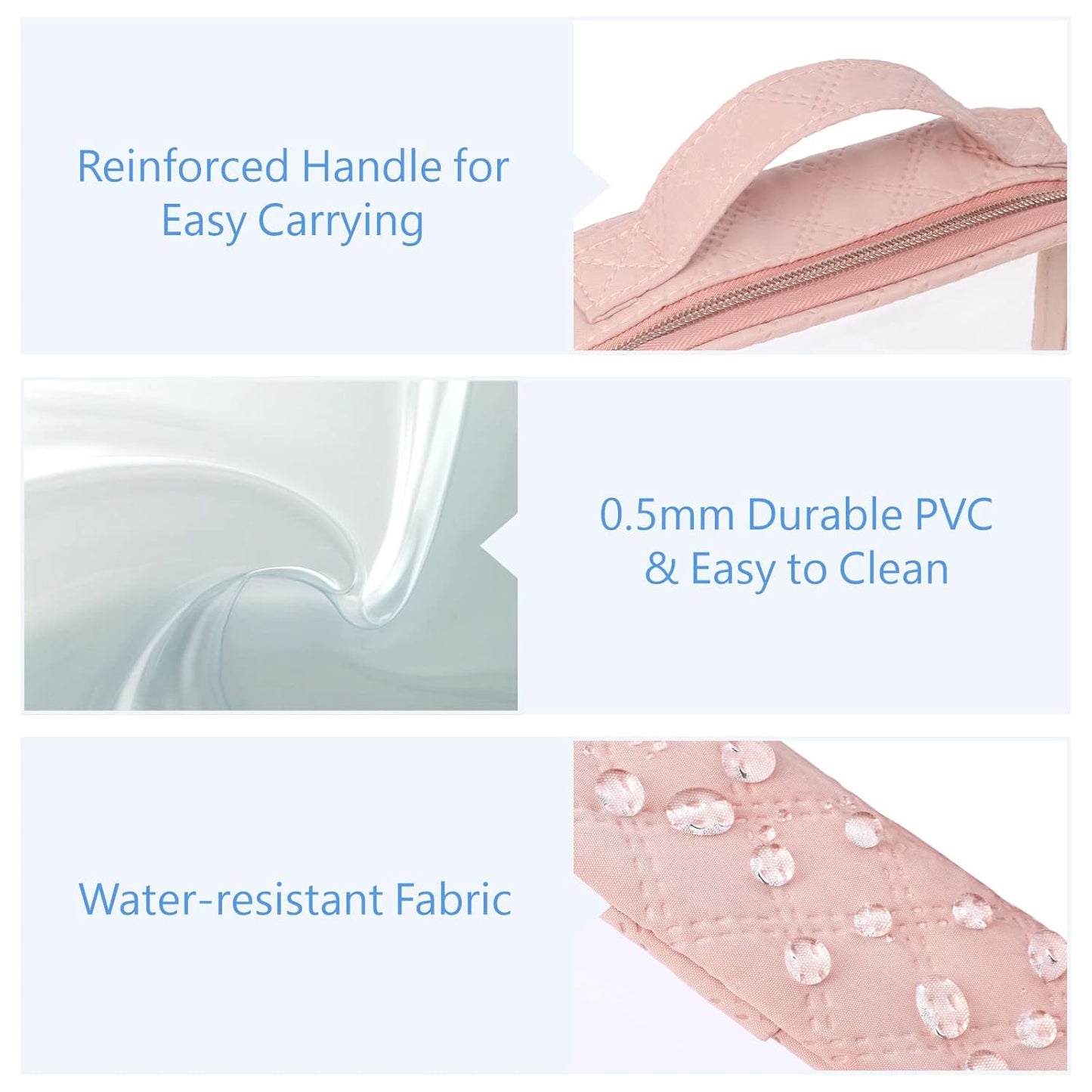 PACKISM TSA Approved Toiletry Bag, 3 Pack Clear Makeup Bags with Handle Large Opening, Clear Toiletry Bags Fit Carry-on Travel Essentials, Quart-sized Travel Bags for Toiletries, Rose Pink